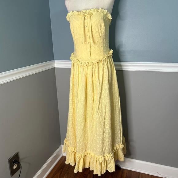 Altar'd State Dresses & Skirts - Altar'd State Yellow Eyelet Strapless Maxi Dress Smocked Ruffle ASWD-261-009 L